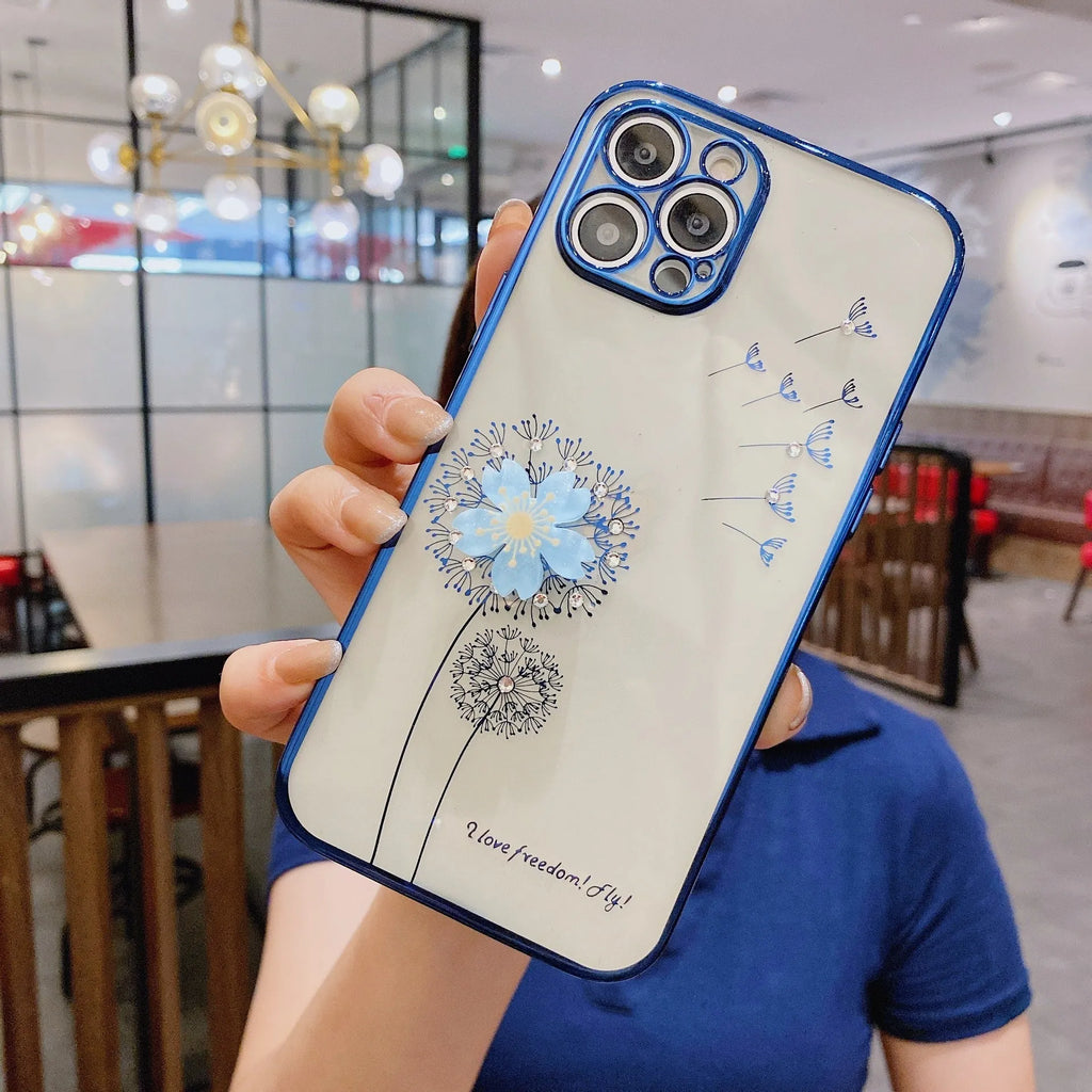 Green TPU phone case with 3D floral spin stand holder for iPhone models