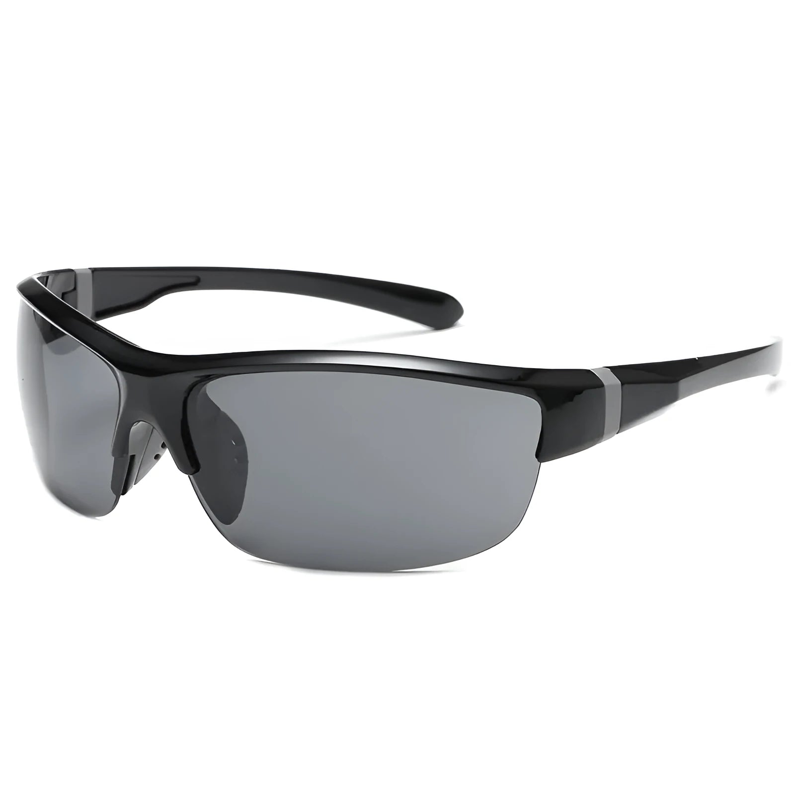 Sports sunglasses with semi-frameless metal frame and polycarbonate lenses for cycling