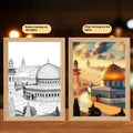Rectangular LED light painting photo frame showing biblical scene illustration with gentle illumination