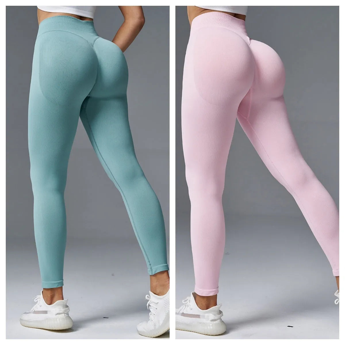 Women's high-waisted yoga pants in cotton blend fabric for fitness and running