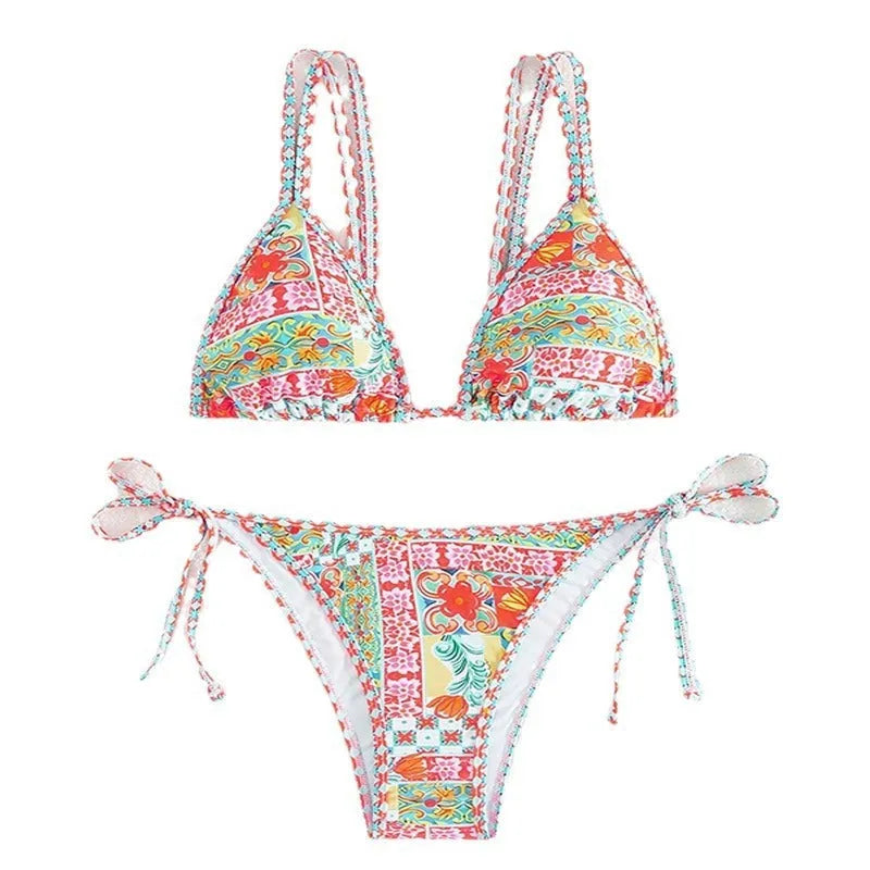 Women's lace-up back split swimsuit in polyester for swimming sports