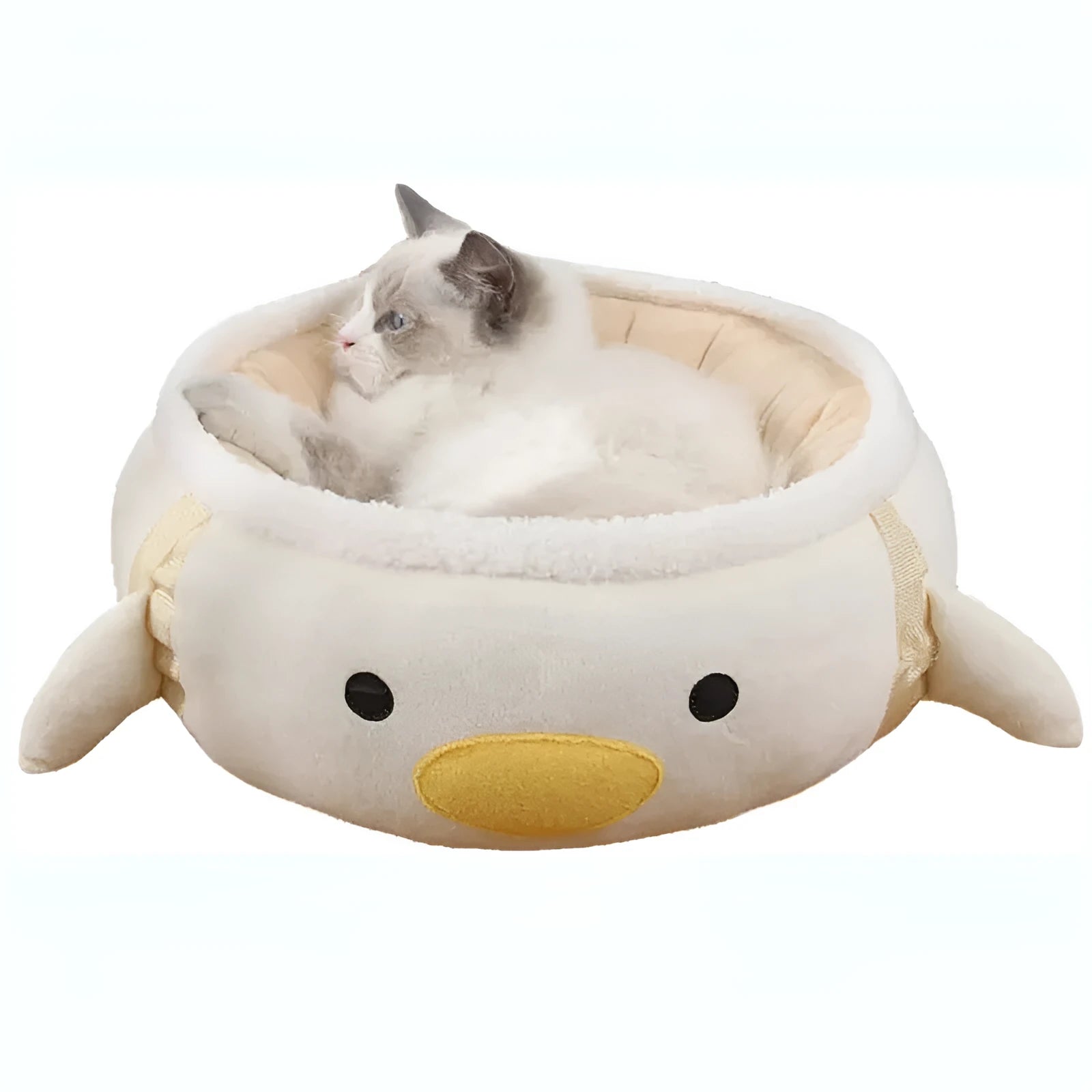 Green dinosaur-shaped cat bed shown both flat as a sofa and hanging as a hammock with straps