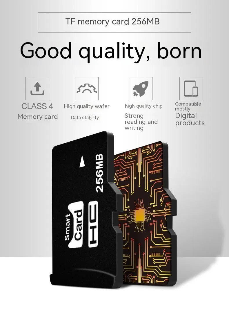 A 256MB TF series memory card with dimensions of 11mm by 15mm by 1mm