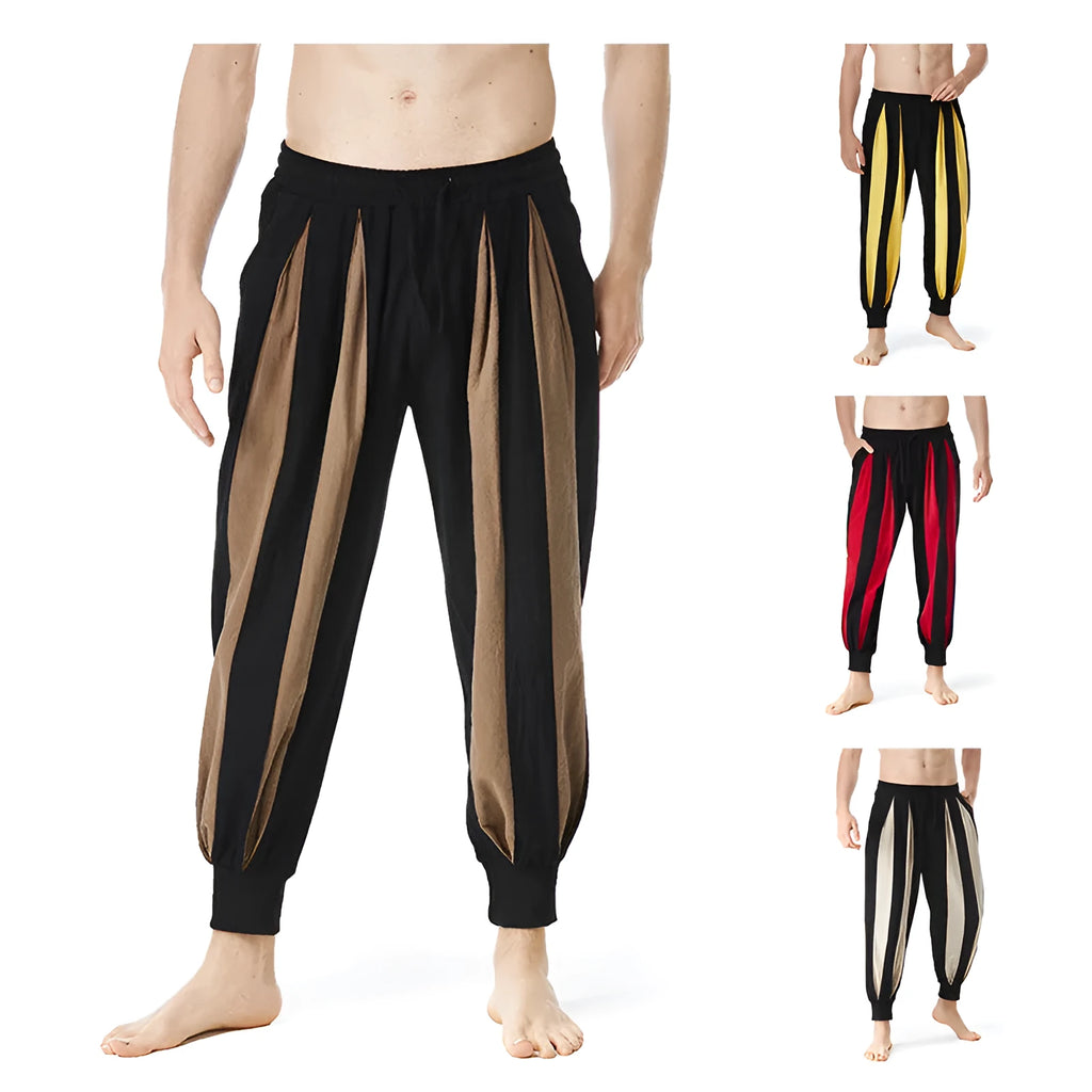 Men's straight leg casual trousers in polyester available in red, khaki, yellow and brown colours