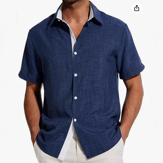 Men's short-sleeved floral print polyester shirt in grey, shown in a regular fit.