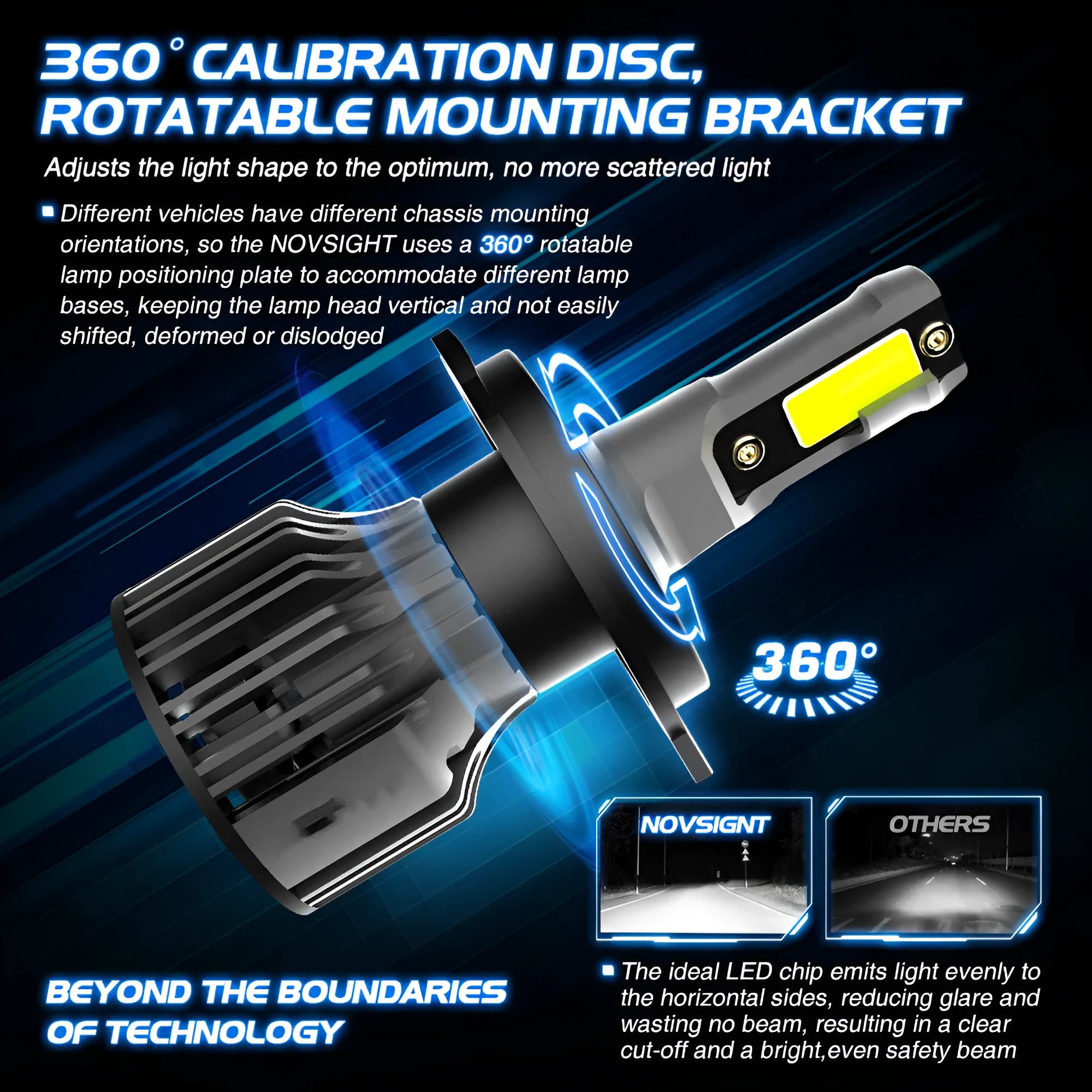 72W 6000K white LED car headlight bulb with adjustable chuck for H1 H7 9005 fitment