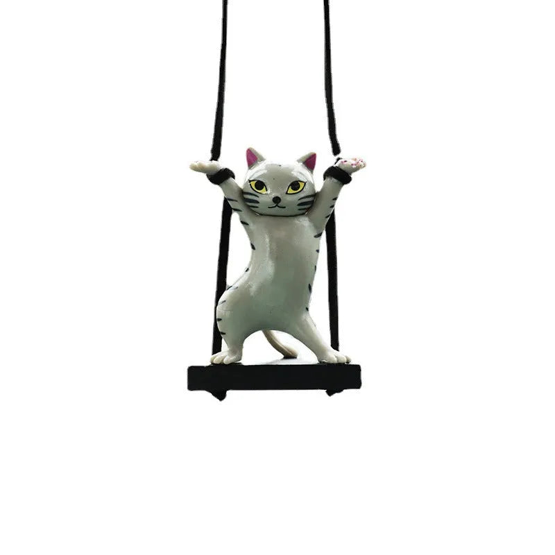Cartoon resin cat pendant for car interior with adjustable rope in five colour options