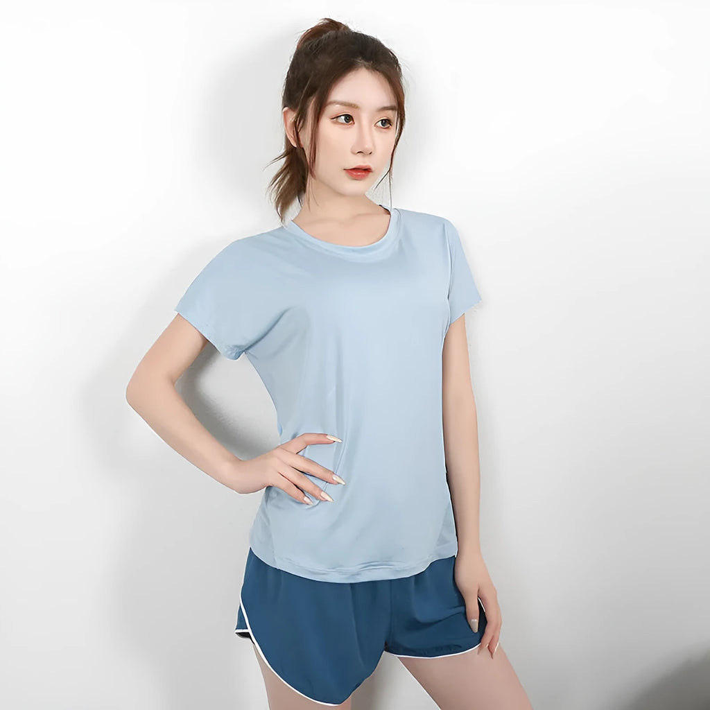 Women's short sleeve polyester sports t-shirt in multiple colours for spring and autumn athletic activities