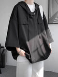 Men's loose hooded short-sleeve T-shirt in solid colours for summer wear.