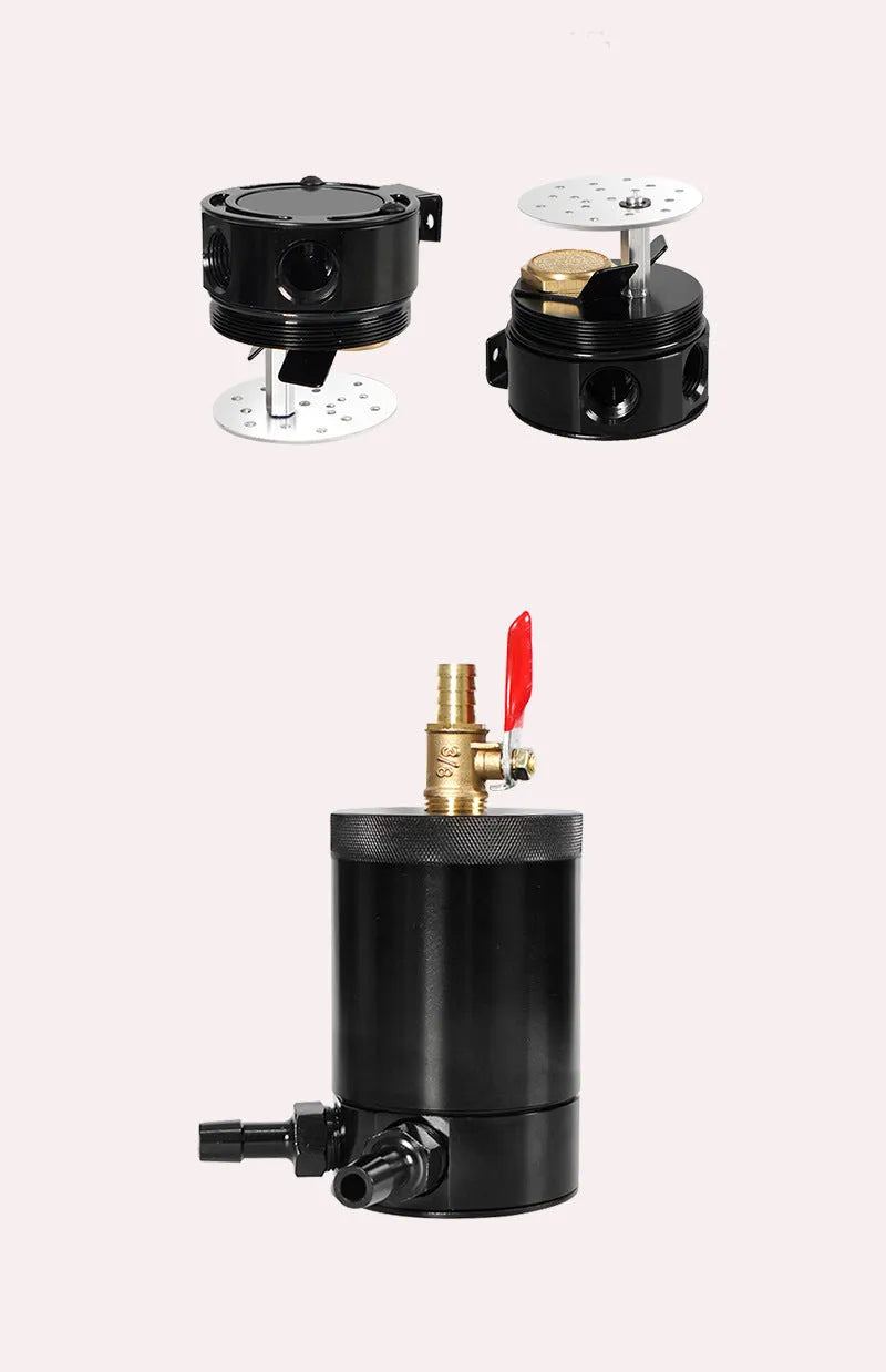 Aluminium automotive oil pot with oil-free valve and two-hole design