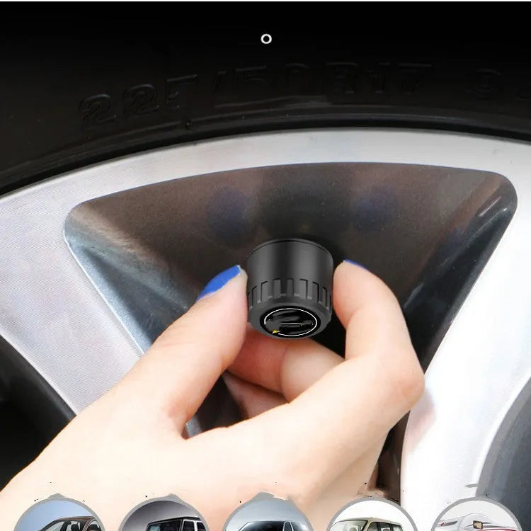 Black Bluetooth 5.0 external tire pressure monitor body sensor with IP67 waterproof rating and 100-1300kPa range