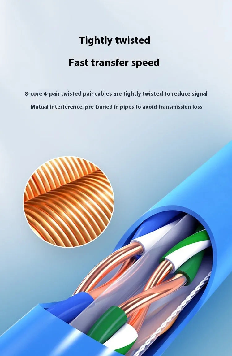 Blue and grey Cat6 UTP network cable with oxygen-free copper conductors in 305-metre bulk packaging