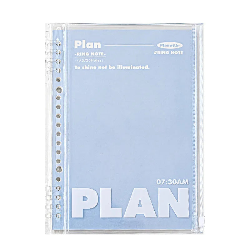 A5 PVC spiral notebook organiser in blue colour showing loose binding mechanism