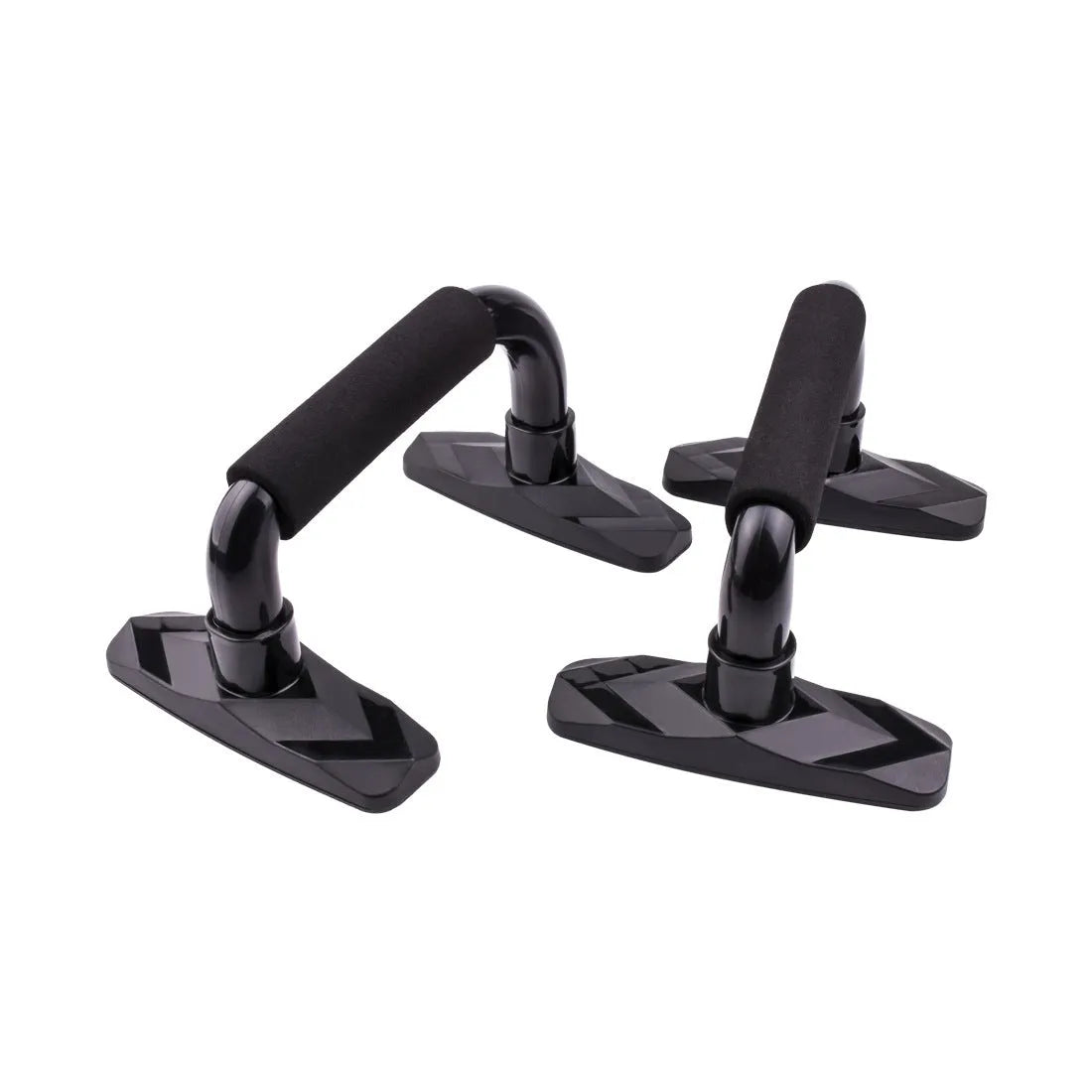 Set of two I-shaped push up bars with PP sponge foam grips, shown in blue colour