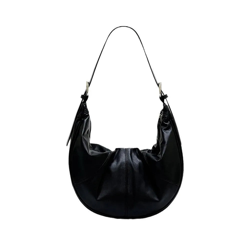 Women's dumpling shaped shoulder bag in soft first layer cowhide leather with double straps