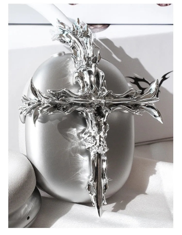 Hard resin gothic cross headphone cover for Apple AirPods Max in silver or gun colour