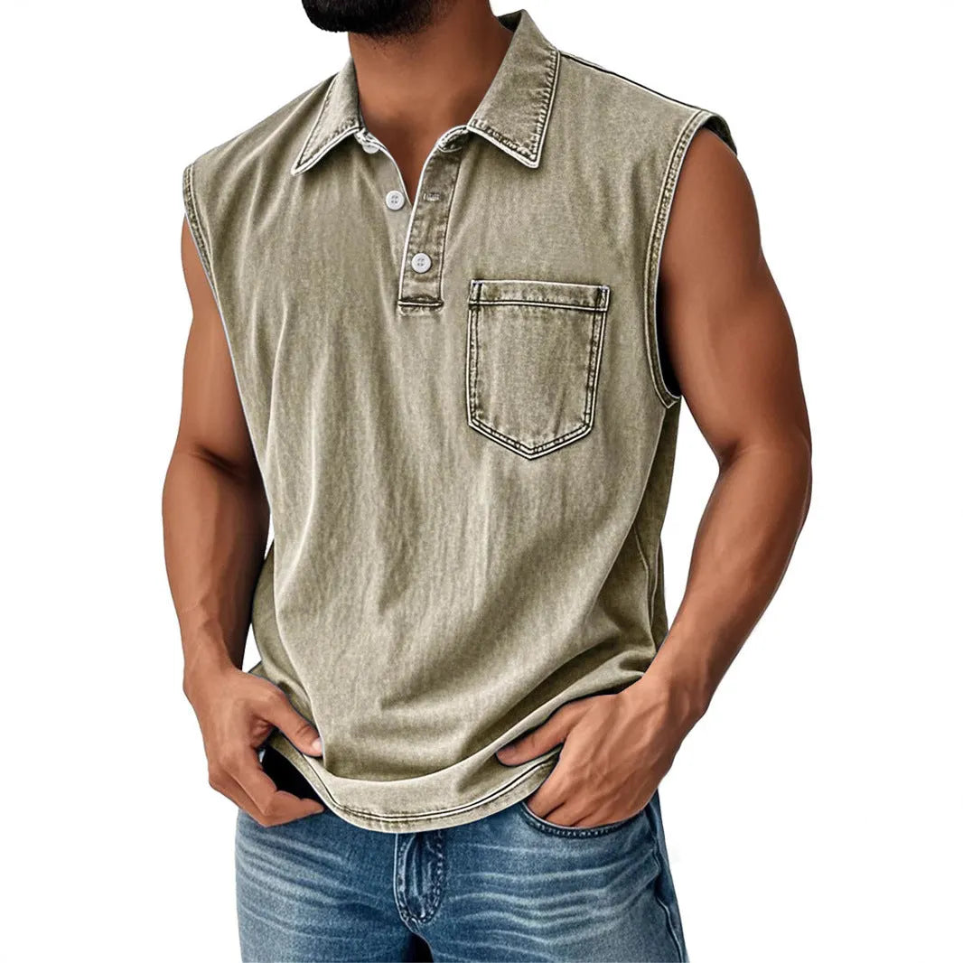 Man wearing a short sleeve polo shirt with a 3D digital printed graphic design in a loose, casual fit.