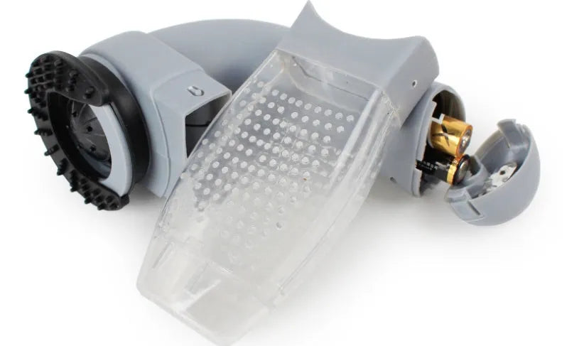 Grey portable pet hair removal vacuum with soft rubber head and large collection canister