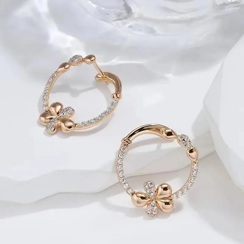 Copper geometric round ring earrings with electroplated finish, approximately 2.5 cm diameter