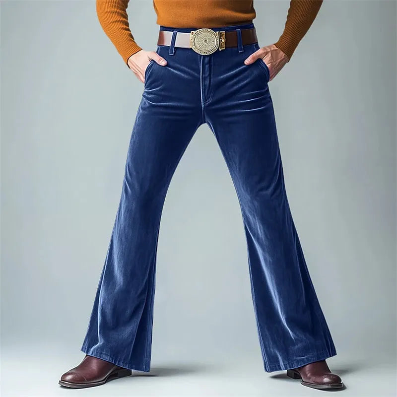 Men's velvet slim flared suit trousers in solid colour for formal banquet occasions