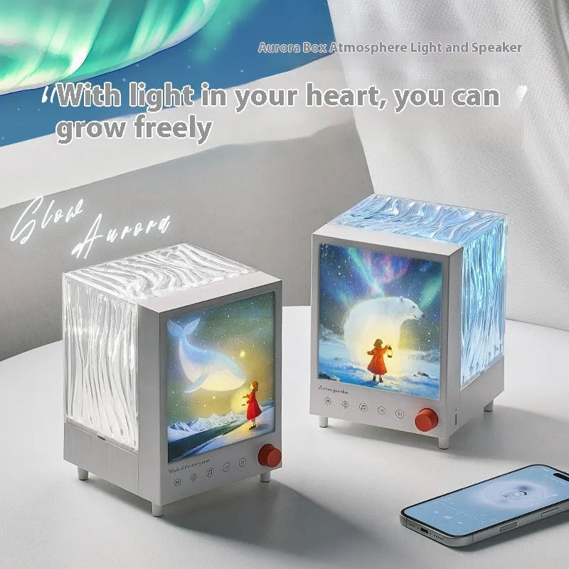 Aurora Treasure Box Atmosphere Projection Lamp showing Star Sea Whale light pattern and compact design.