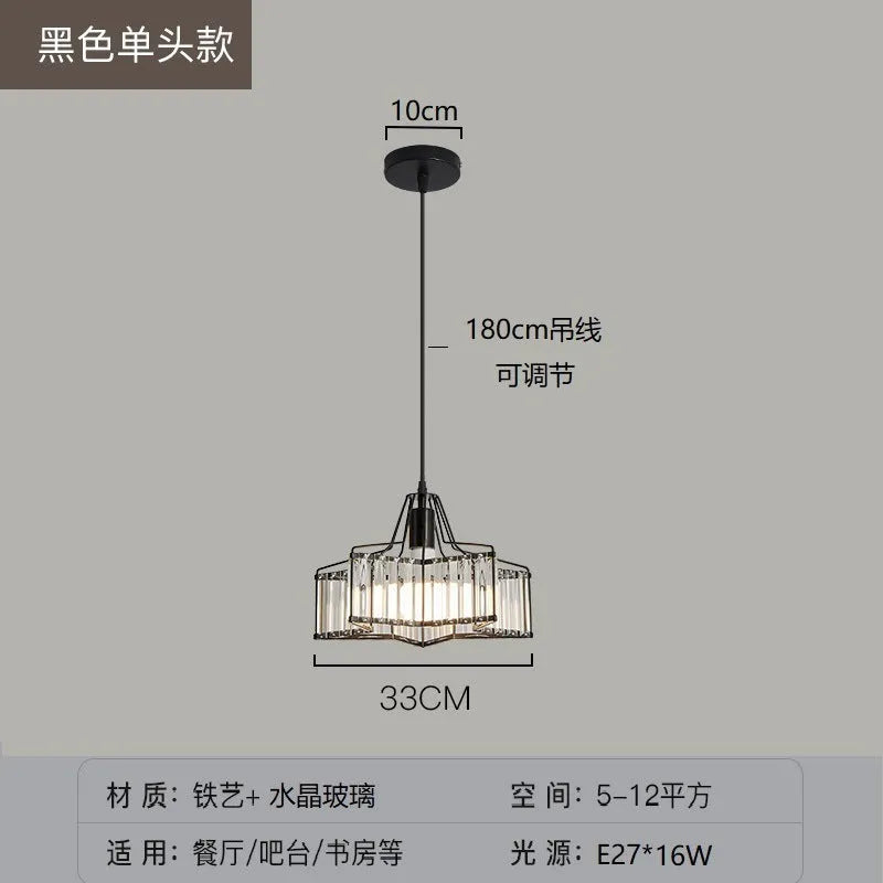 Crystal chandelier pendant light with iron construction and LED three-colour change lighting