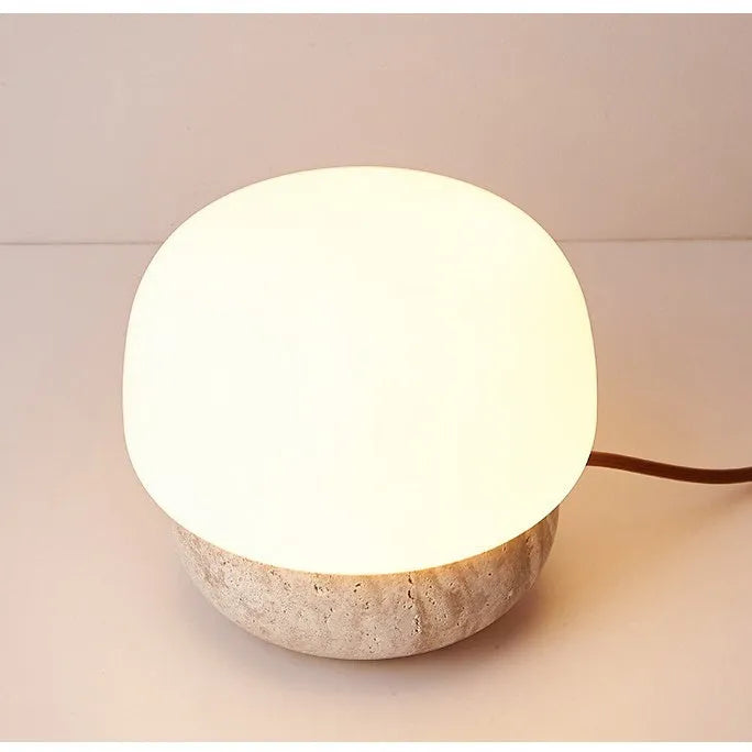 Cream retro bedside lamp with button switch on wooden surface