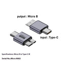 Micro B USB adapter for connecting to hard drives and phones, showing Type-C and USB port options.
