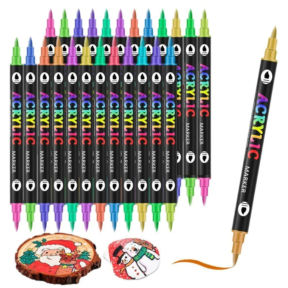 Double-headed acrylic marker pen set with washable opaque ink in various colour options
