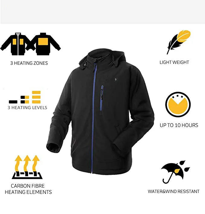 Black men's waterproof thermal winter coat with long sleeves and straight hem design
