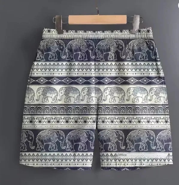 Men's patterned casual shorts in polyester fabric available in sizes from S to 5XL