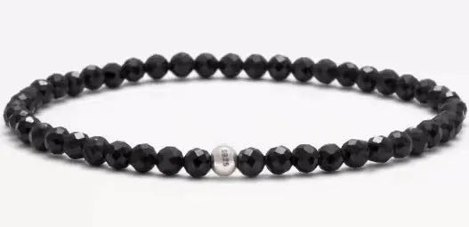 Geometric bead bracelet with Obsidian, Agate and Blue San stones in 4mm size