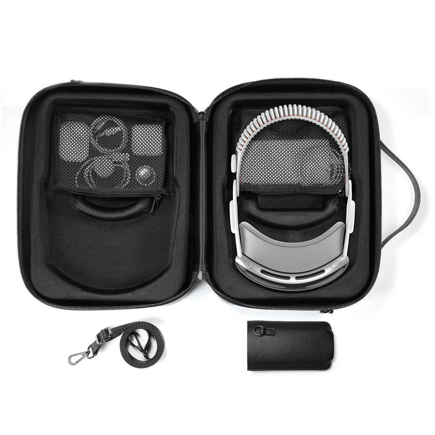 Black superfiber storage box for Vision Pro MR glasses with dimensions 32.5 by 24.5 by 11.5 cm.