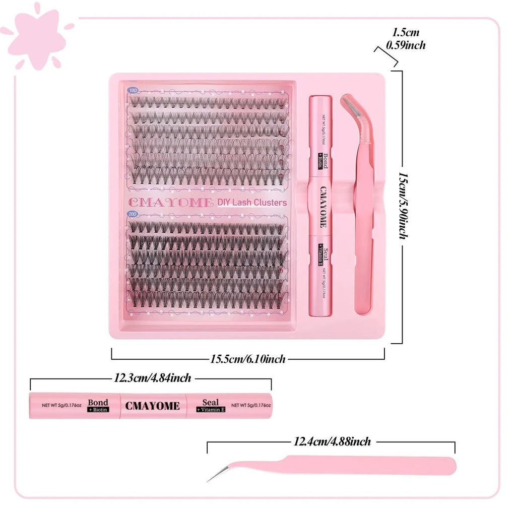 DIY single cluster false eyelashes, artificial fibre, individual lashes on a clear tray.