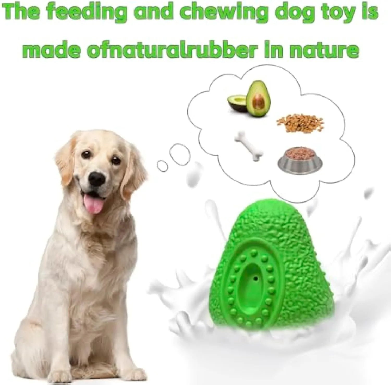 Green avocado-shaped heavy duty natural rubber dog chew toy for aggressive chewers.