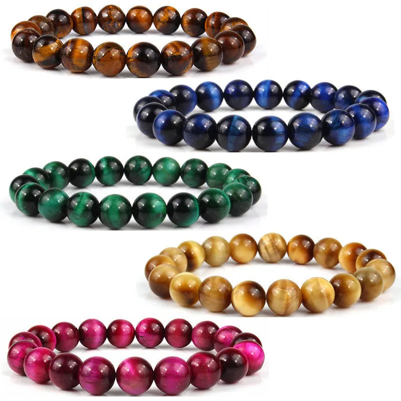 Tiger eye crystal bracelet with round geometric beads in multiple colour options