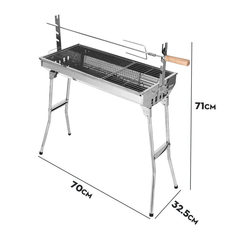 Stainless steel portable barbecue oven with turnover design and charcoal cooking surface