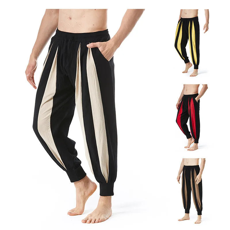 Men's straight leg casual trousers in polyester available in red, khaki, yellow and brown colours