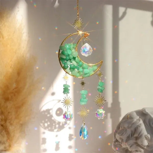 K9 crystal moon pendant car accessory with 100mm charm on a 420mm hanging chain.