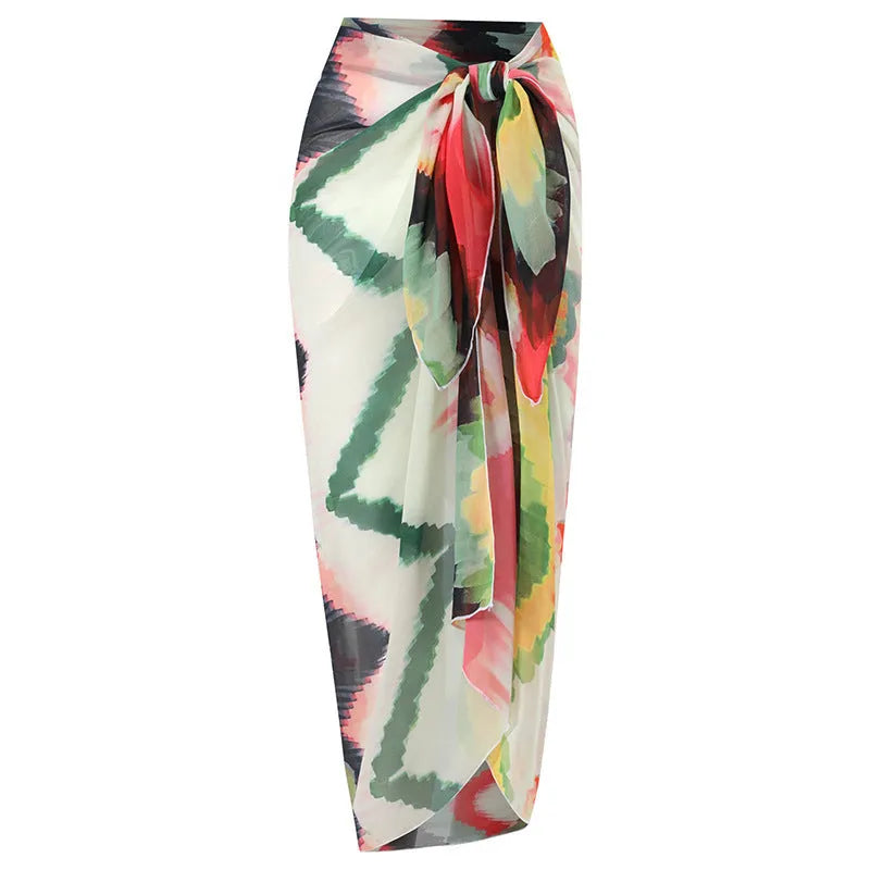 Women's striped gradient print two-piece swimsuit with hip skirt in quick-drying polyester