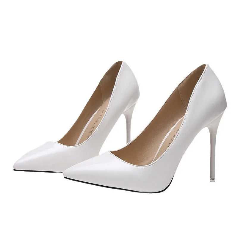 Women's pointed toe stiletto high heels in apricot colour with super high heel