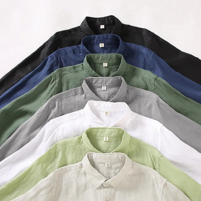 Men's linen long sleeve Chinese style cardigan in loose fit available in multiple colours