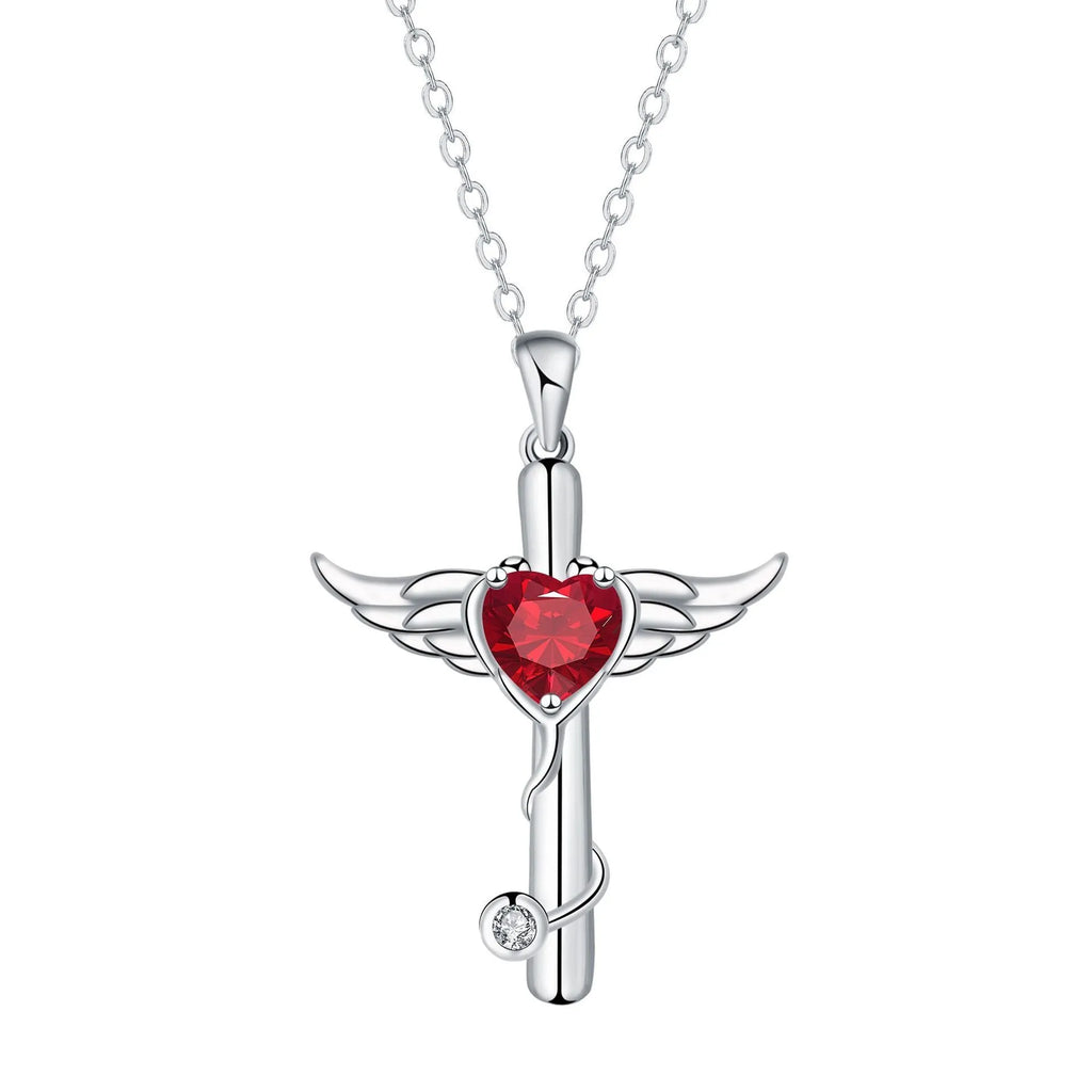 Personality wings cross stethoscope necklace in electroplated copper with white diamond or red diamond finish