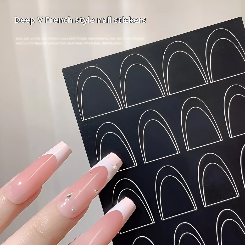 Nail art deep V French plaid sticker for gradient and spray effects, ultra-thin seamless template on a nail