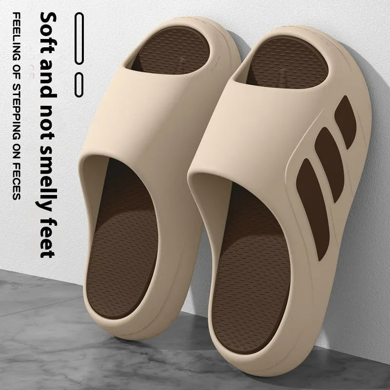 Brown EVA foam platform flip flop slippers for indoor home use.