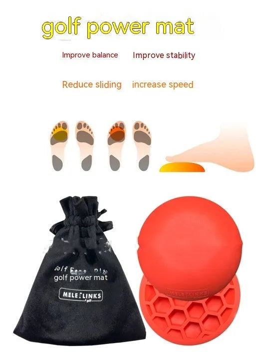 Orange natural rubber golf strength training mat with weighted centre section for swing practice