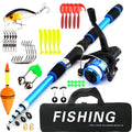 Children's fishing rod and reel set in blue, green, red, or yellow colour options