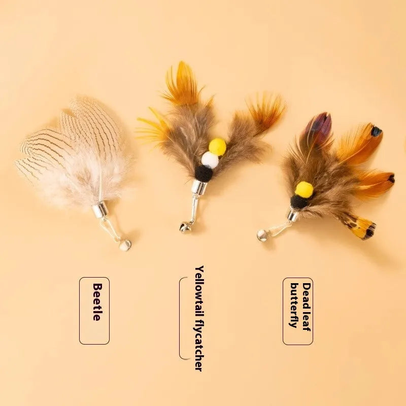 Three steel wire cat toy replacement heads with small flying insect designs for fishing rod toys