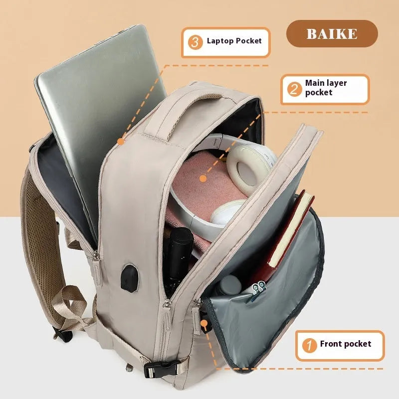 Large capacity waterproof travel backpack with Oxford cloth material and curved shoulder straps