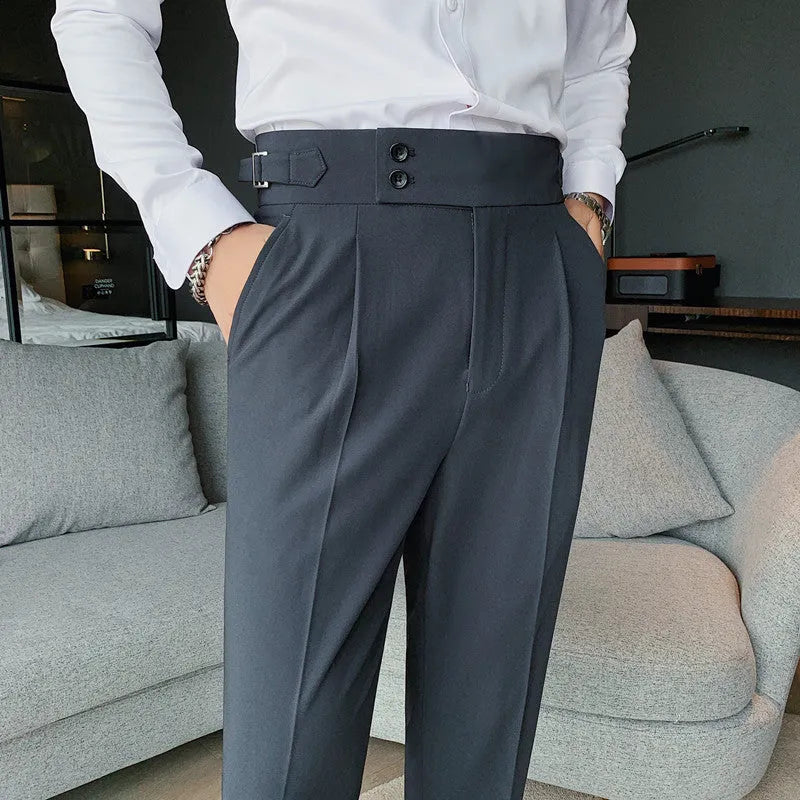Straight-leg casual trousers in solid colours with polyester composition and Asian sizing options